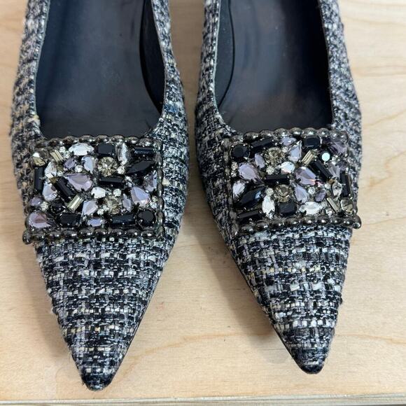 Stuart Weitzman Kitten Heels Tweed Crystal Rhinestone Embellished Pointed Toe 8 - Picture 7 of 9